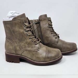 Torrid Faux Leather Ankle Combat Boots Tan Chunky Lace-up / Zip 11ww Wide